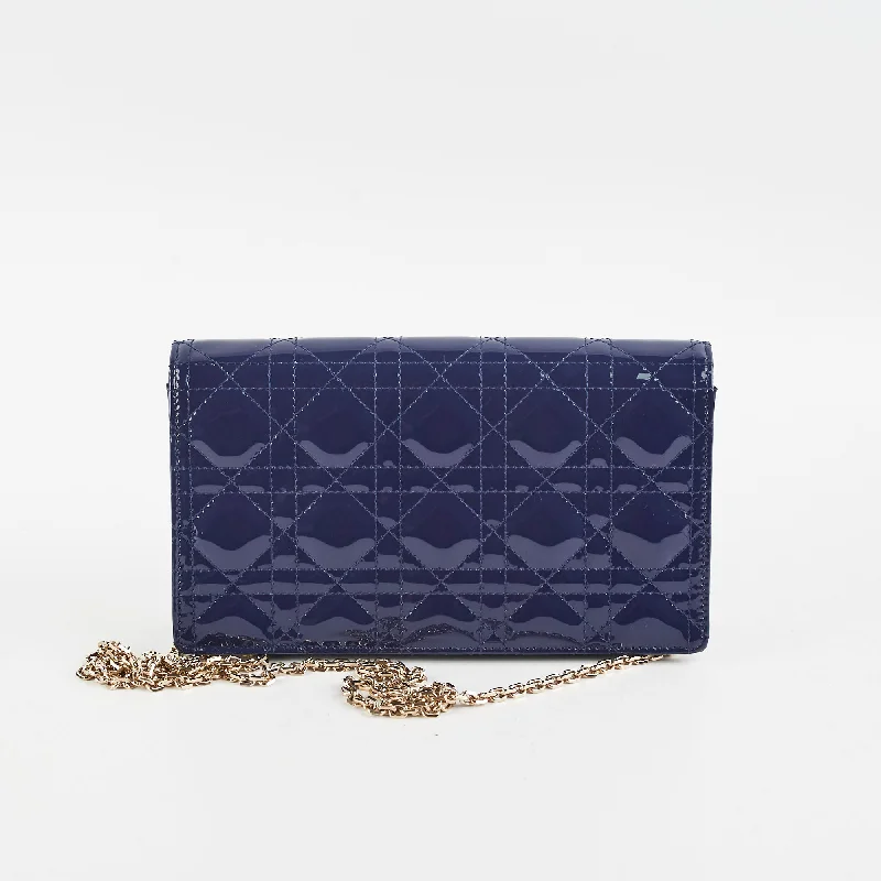 Christian Dior Navy Patent Wallet On Chain