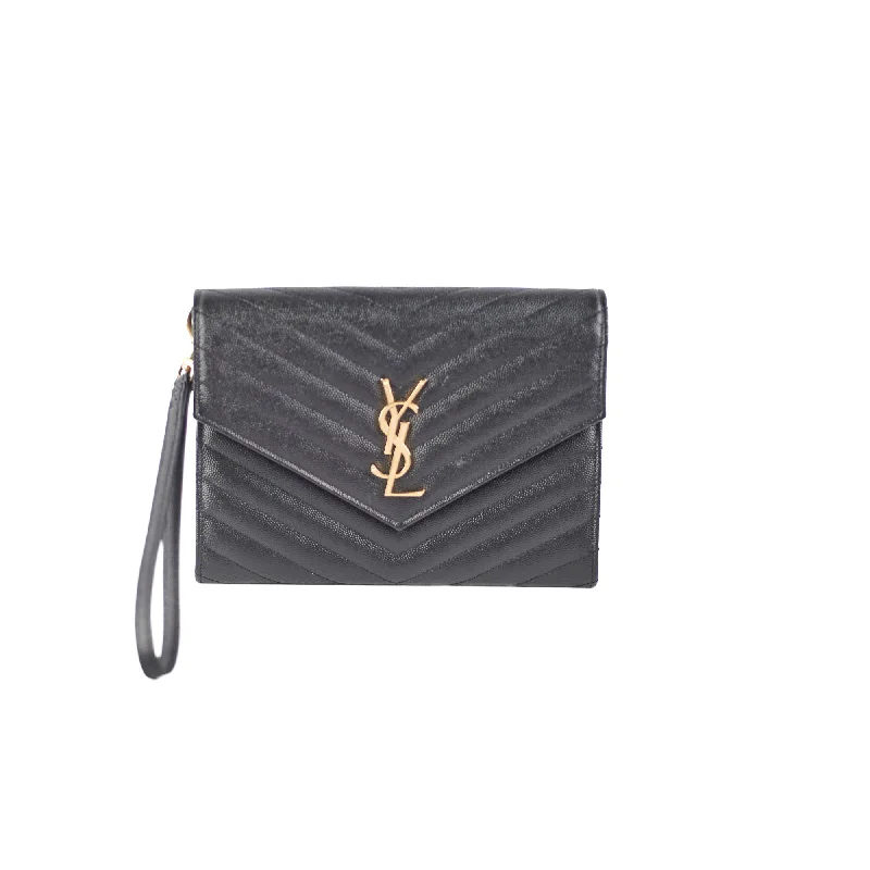 Saint Laurent Grained Leather Black Clutch Wristlet