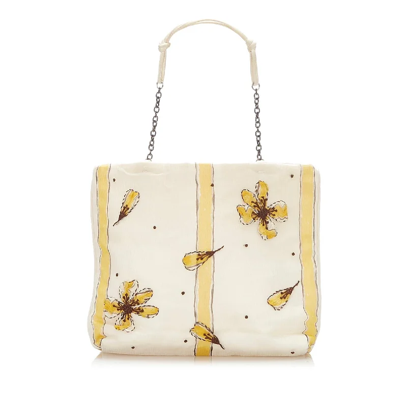 Prada Striped Floral Silk Tote Bag (SHG-17151)